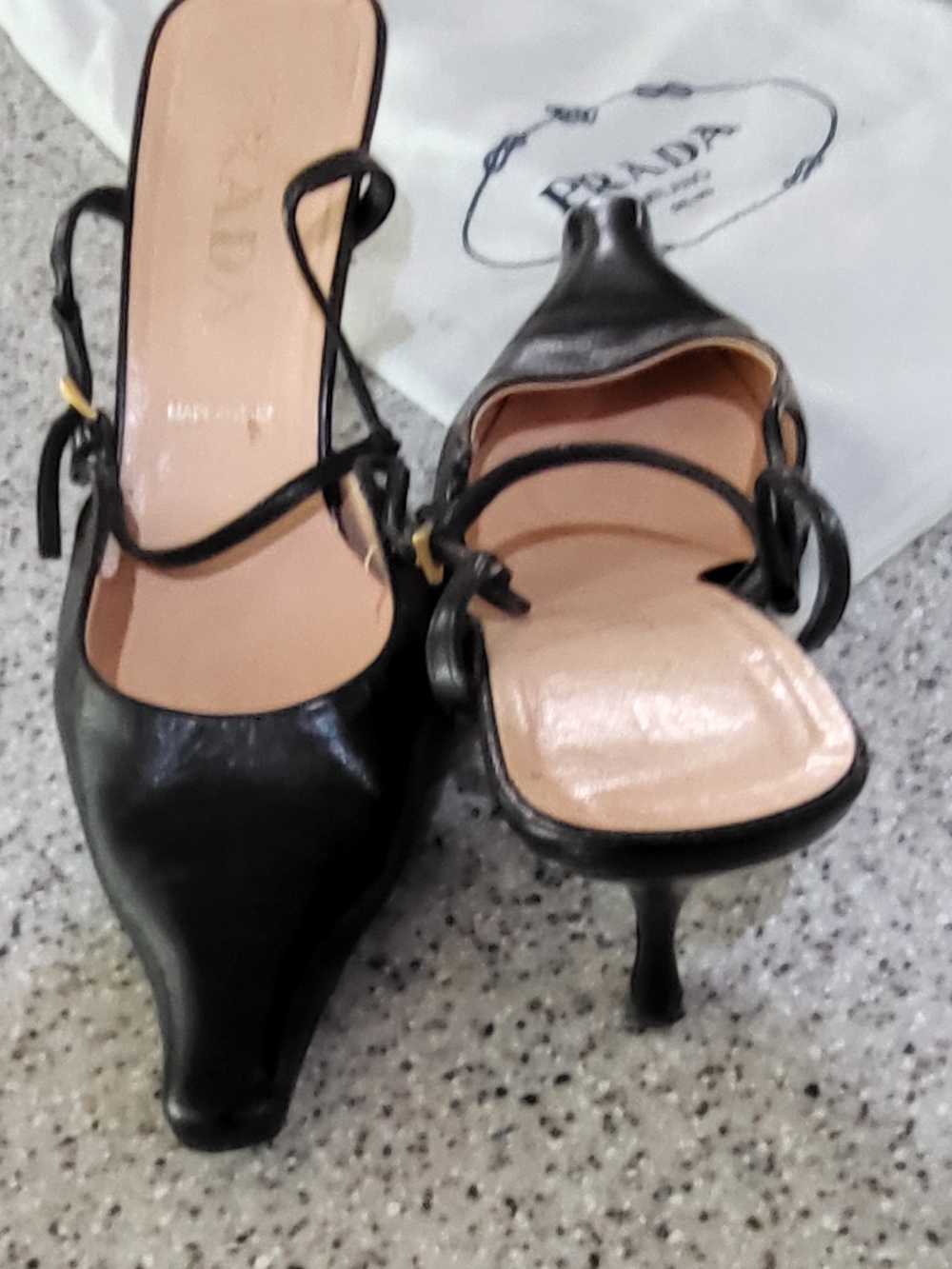 Prada Black Leather Pointed Slingback Heels - Picture 7 of 12